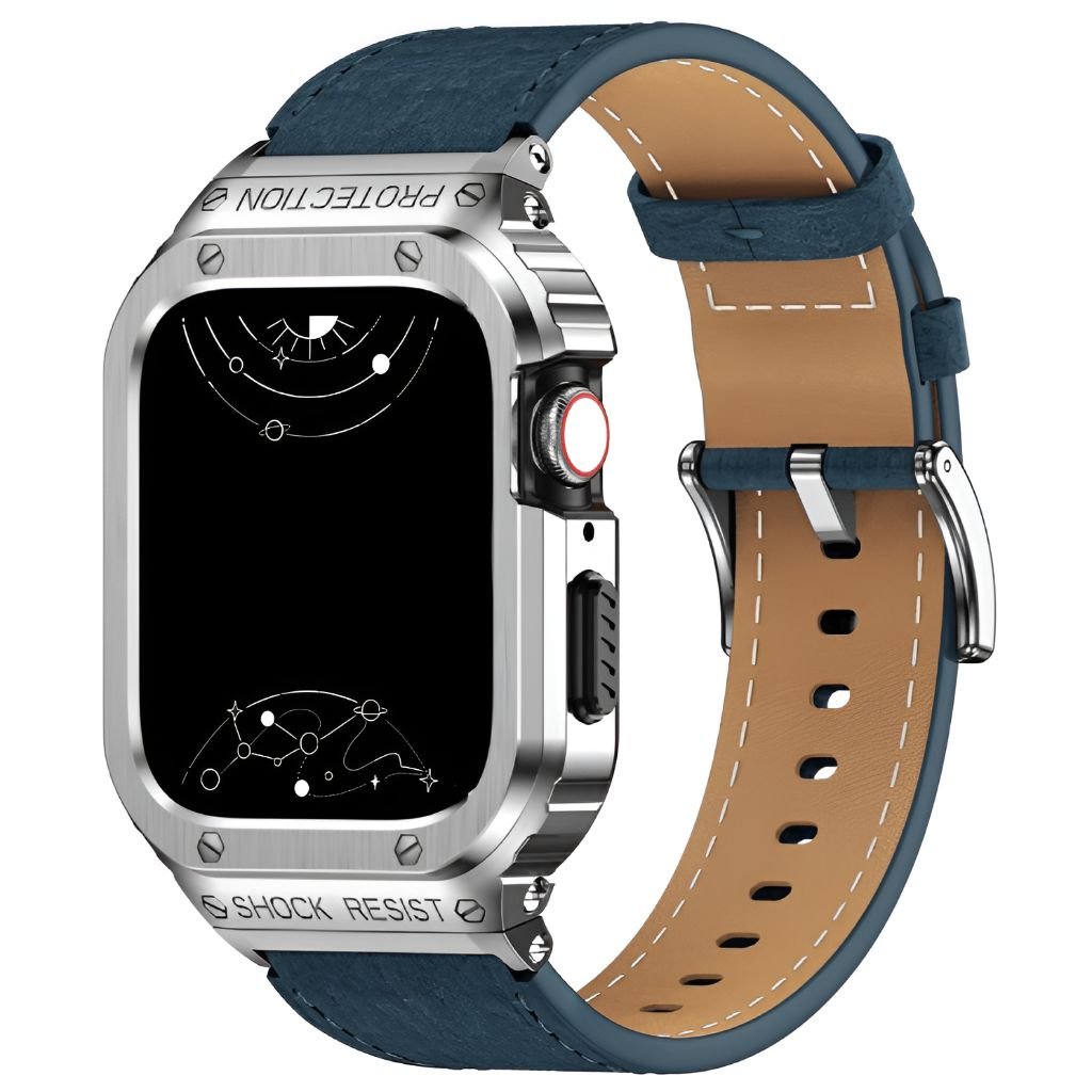 Fumi Genuine Leather Band With Metal Case For Apple iWatch Series 4-9, SE/2/3, Ultra/2/3, Straps