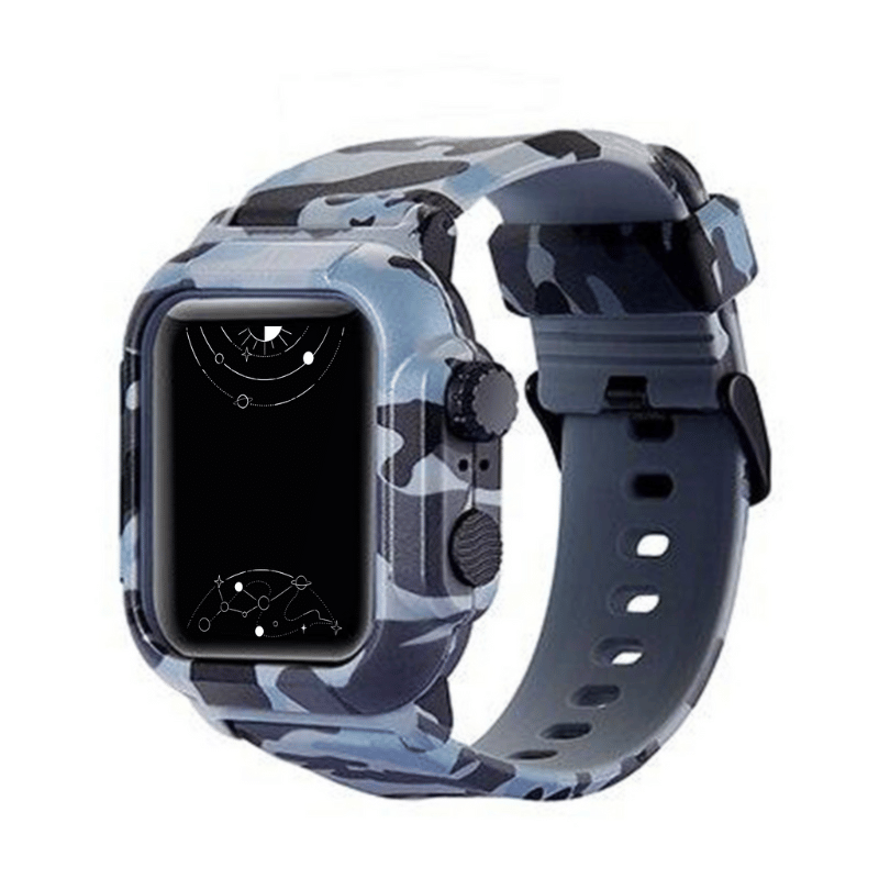 Indestructible Apple Watch Band With Built In Case For Series 1 9 SE SE2. Strong Apple Straps Titan Camouflage 44MM