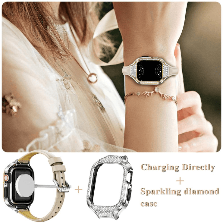 Doli Glittered Stainless Steel Case With Leather Band - Astra Straps